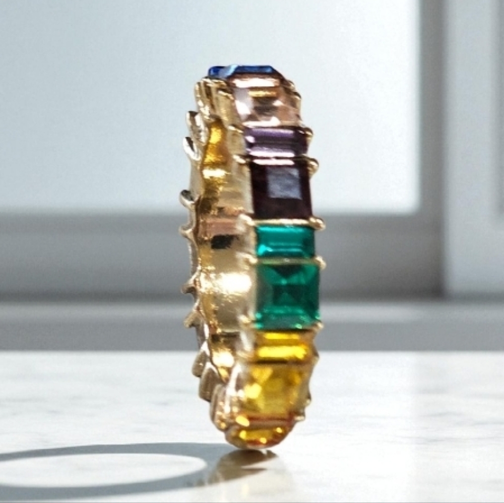 Multicolor Gemstone Ring Eternity Band By Sugarfx Baublebar ? Rainbow Ring Sz 8
